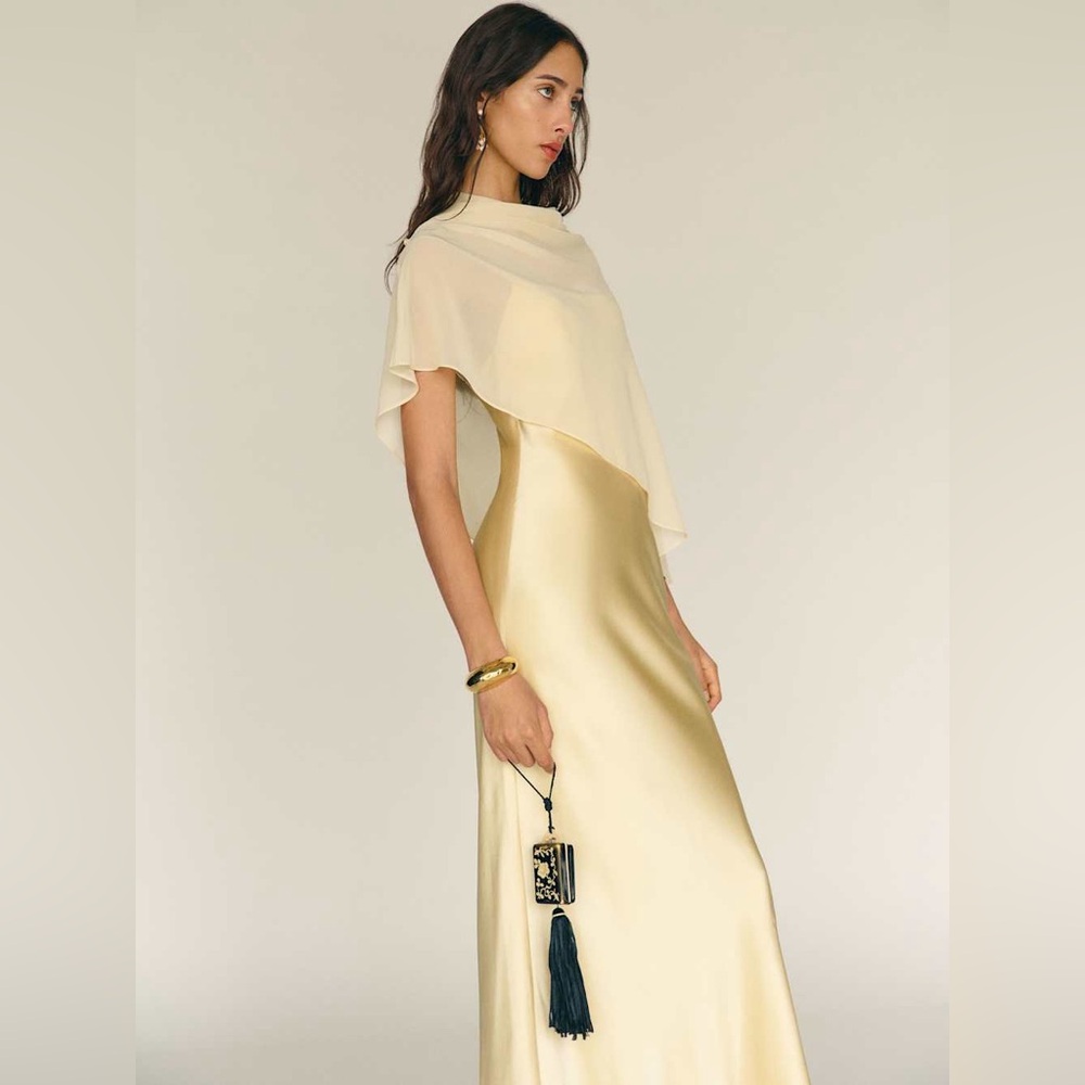 Reformation Lilibeth Silk Dress in Blonde - Picture 5 of 12
